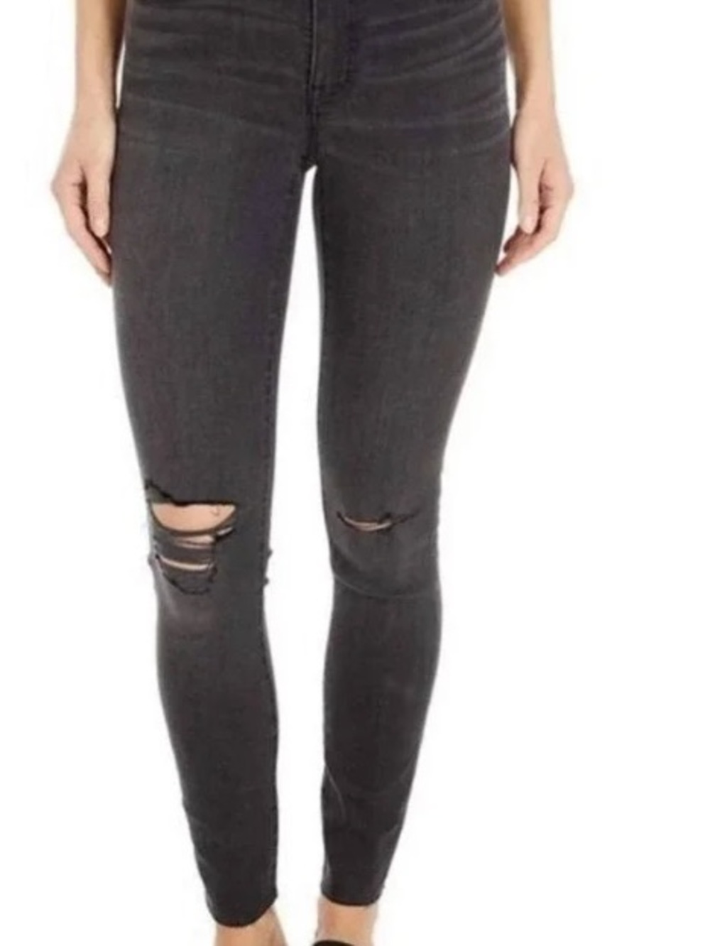 Madewell Faded Black Distressed Skinny Jeans with Raw Hem